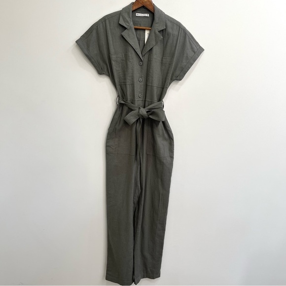 Abercrombie & Fitch Linen-Blend Utility Boiler Suit Jumpsuit Olive Green XS Tall - Picture 3 of 15